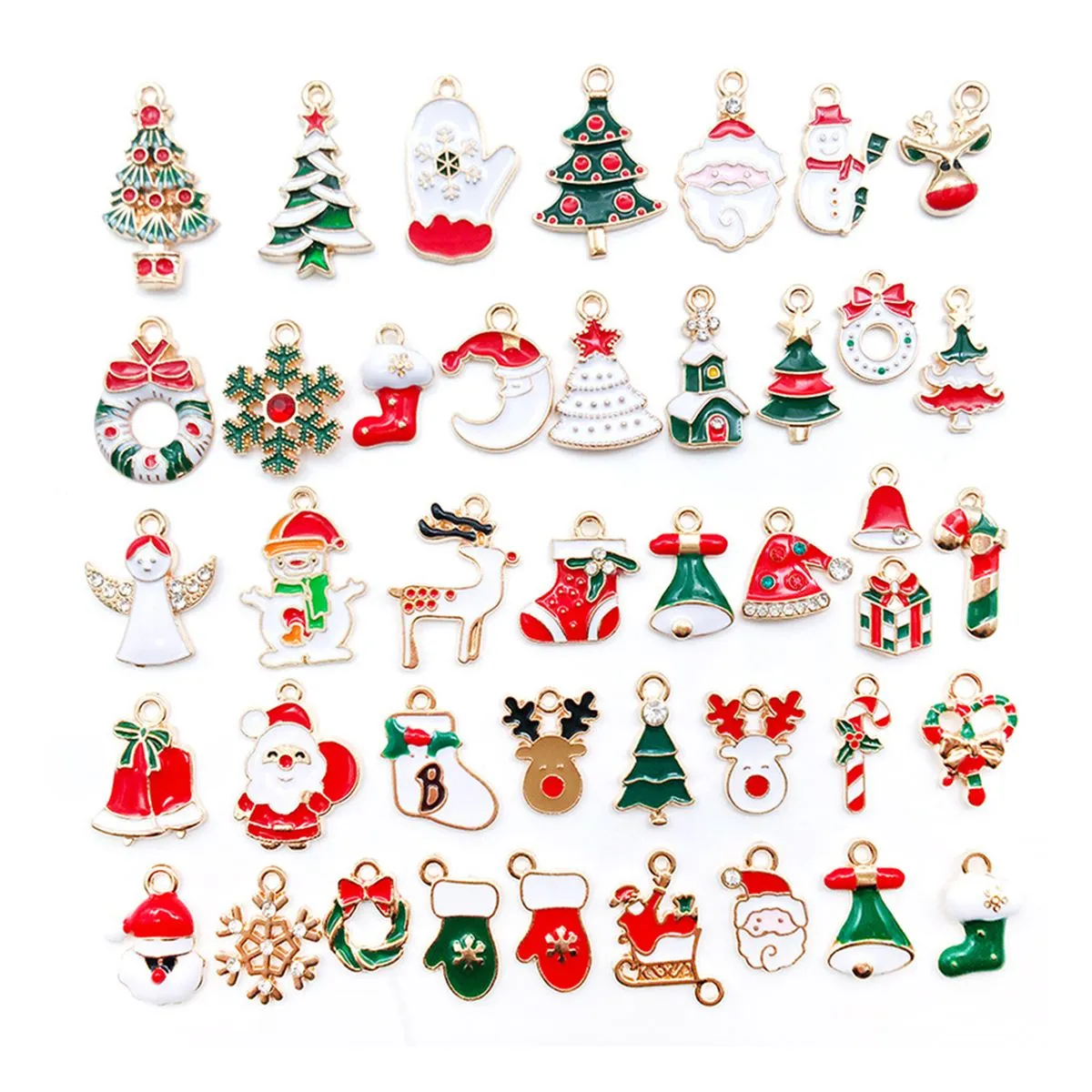 50 Pieces Christmas Charm Assorted Gold Plated Enamel Pendant
