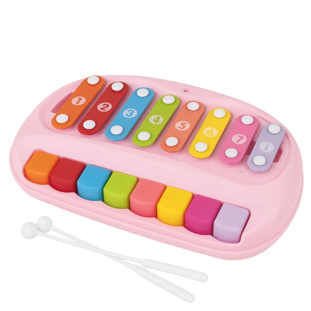 2-in-1 Piano & Xylophone Toy - Musical Instrument Toys for Toddlers - Light Pink