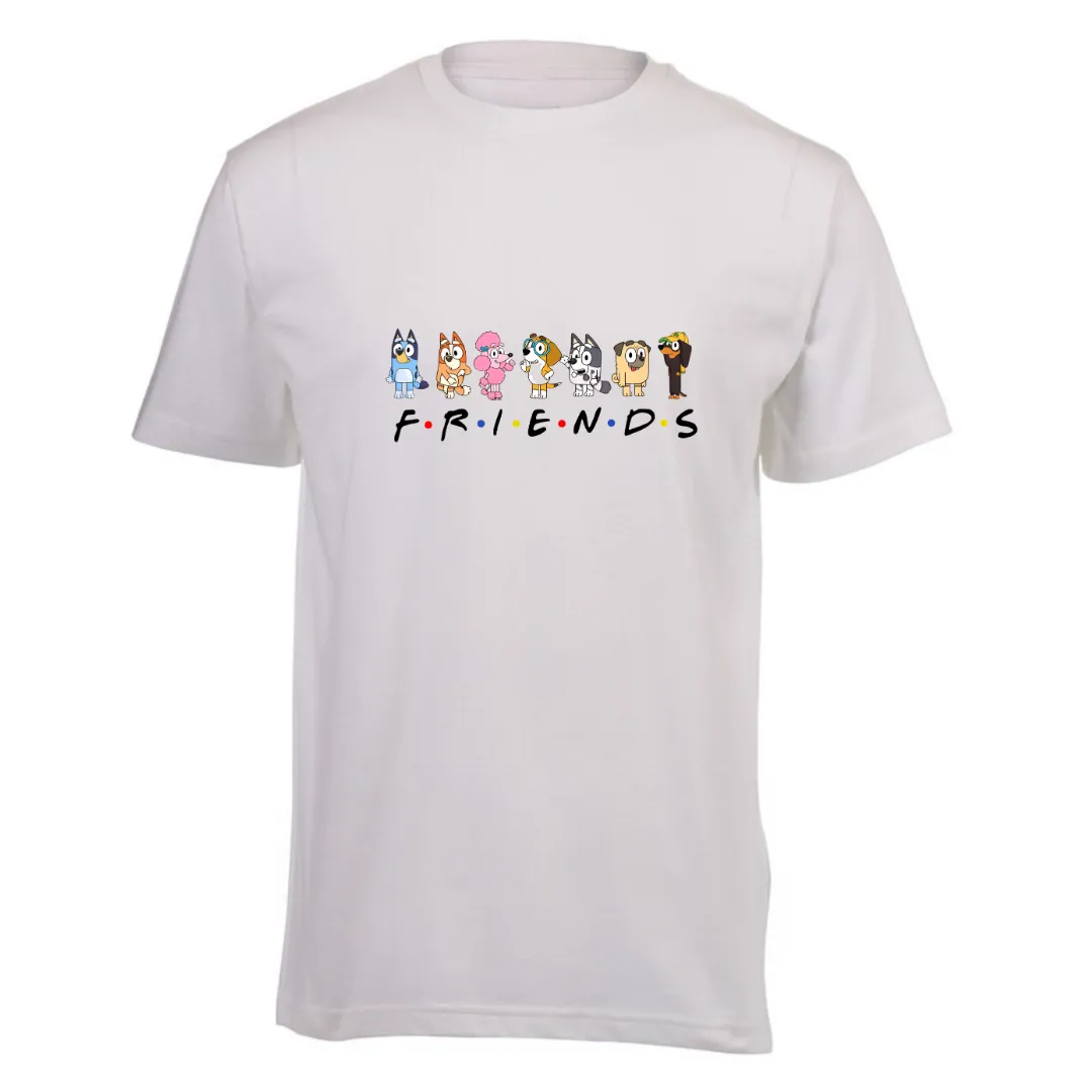 Kids White Short Sleeve T-shirt - Bluey Friends Graphic T-shirt
