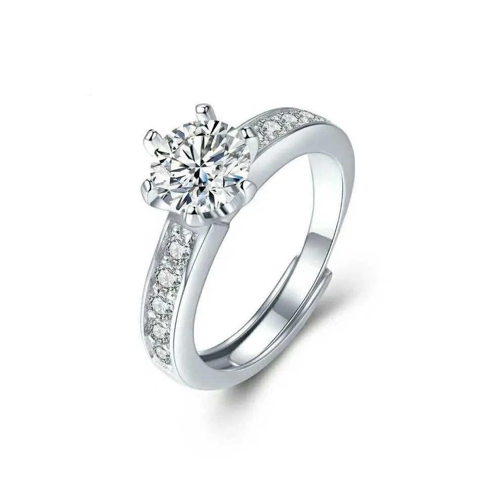 Rings Wedding Moissanite 1Carat Zircon Adjustable Diamond Ring - Silver 28