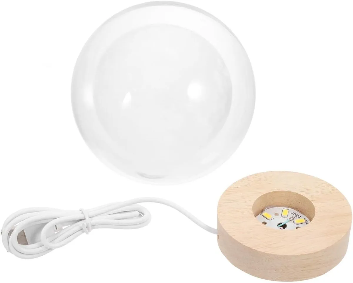 3D Crystal Ball Night Light with Wooden USB Base 8cm Sphere Moon Lamp 5v