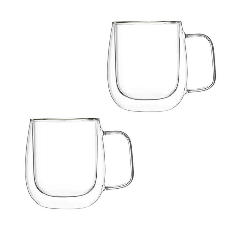 2 Pieces 350ML Double-Layer Glass Cups, Household Coffee Cups, Mugs
