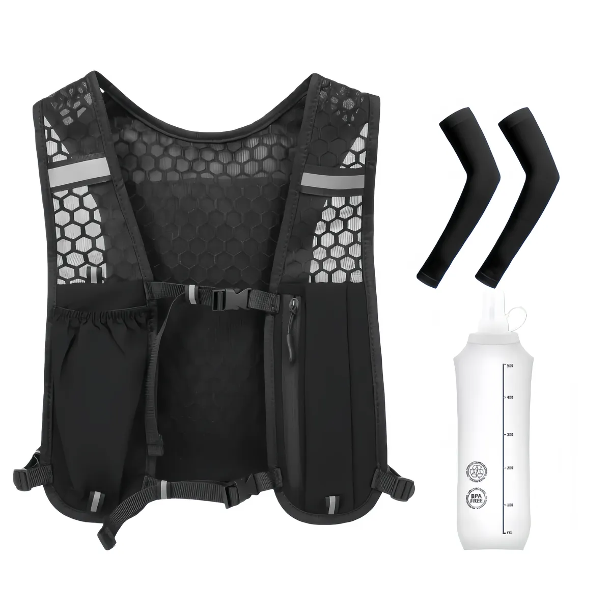 3-in-1 Running Hydration Vest Set with Ice Sleeves & Water Bottle - Black