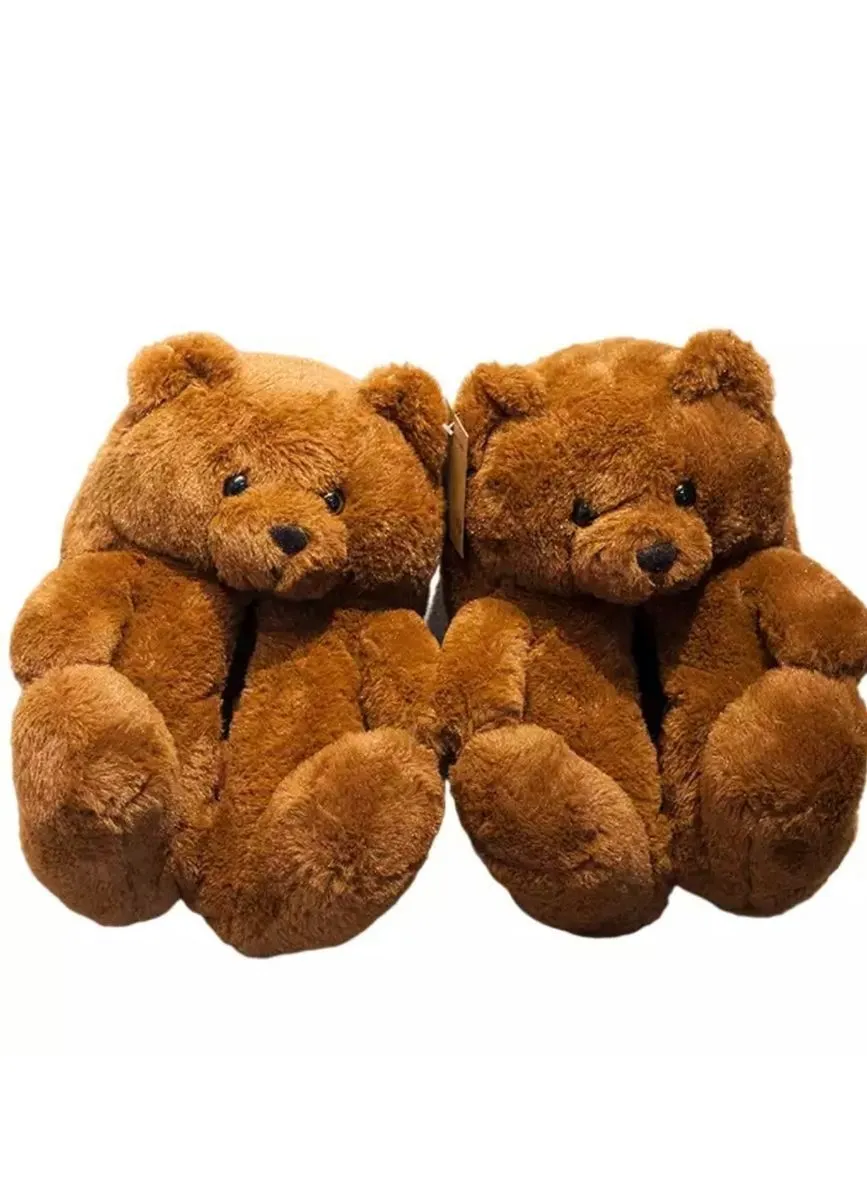 Winter Warm Indoor Fur Teady Bear Soft Plush Shoes.BT - Brown