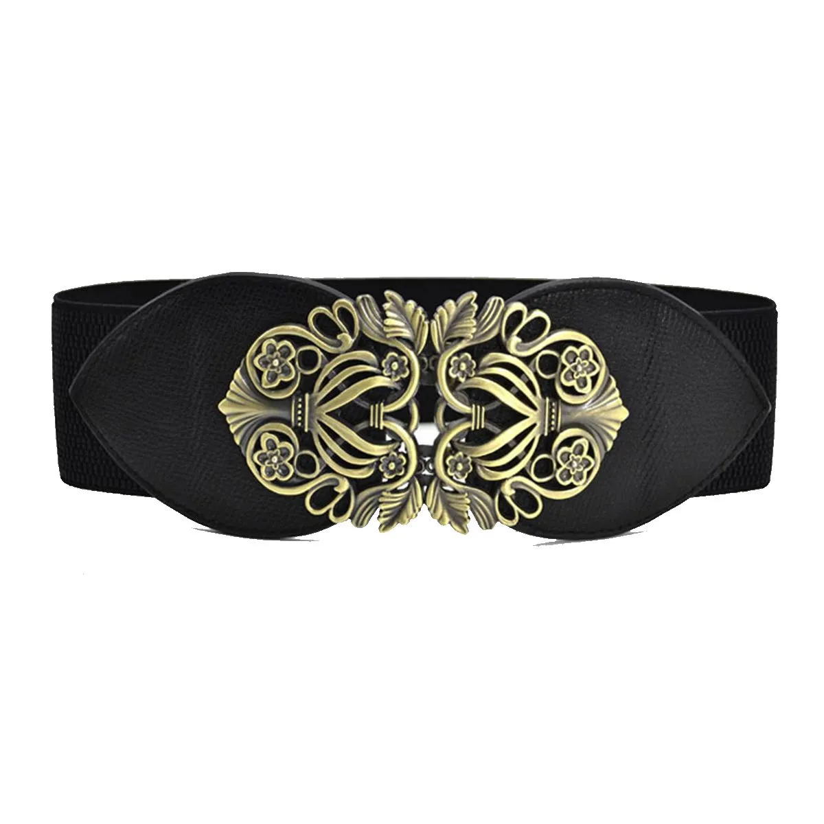 Women Retro Style Stretchy Waist Belt Vintage Elastic Wide Dress Belts - Black