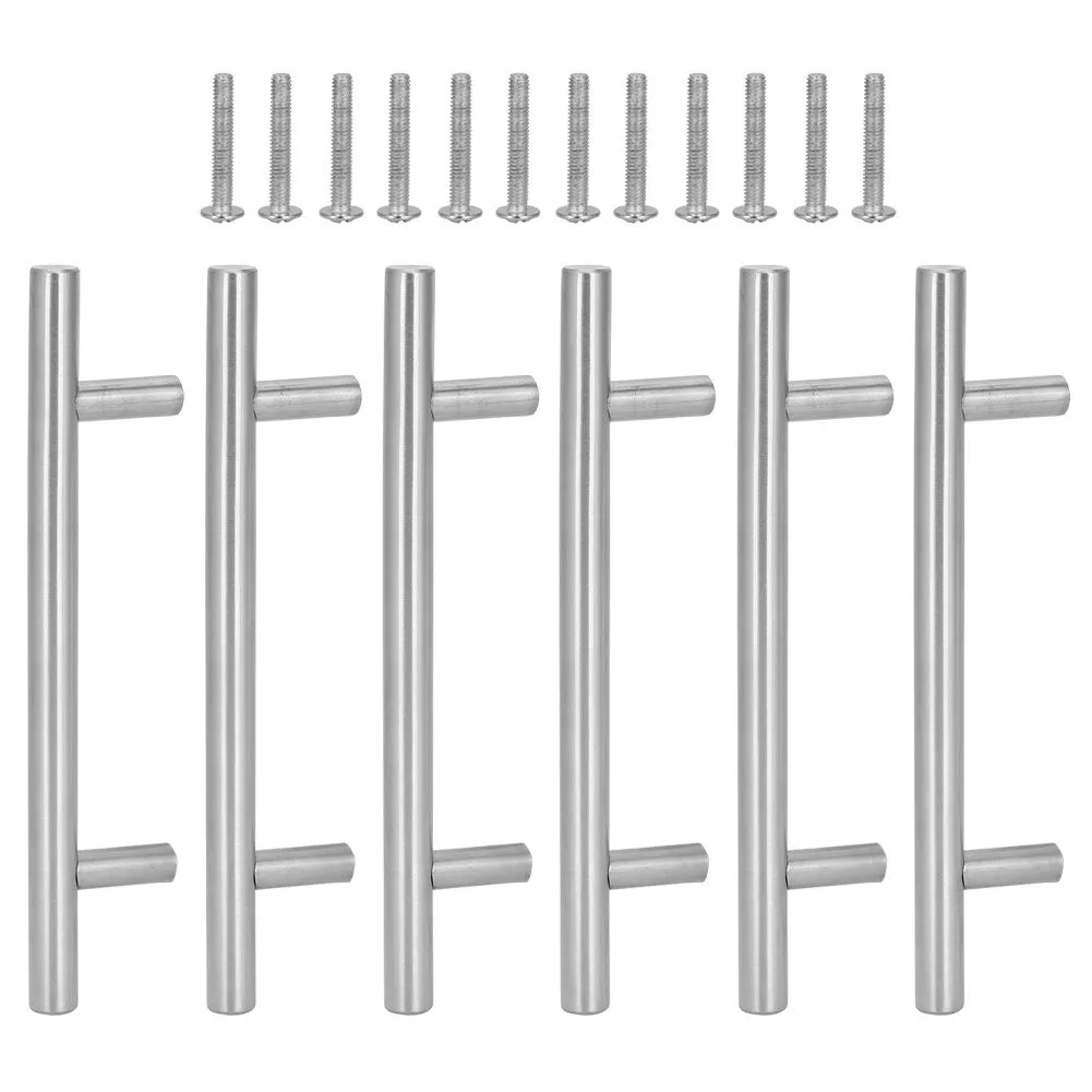 6-Piece Stainless Steel T-Bar Handles for Wardrobes and Sheds
