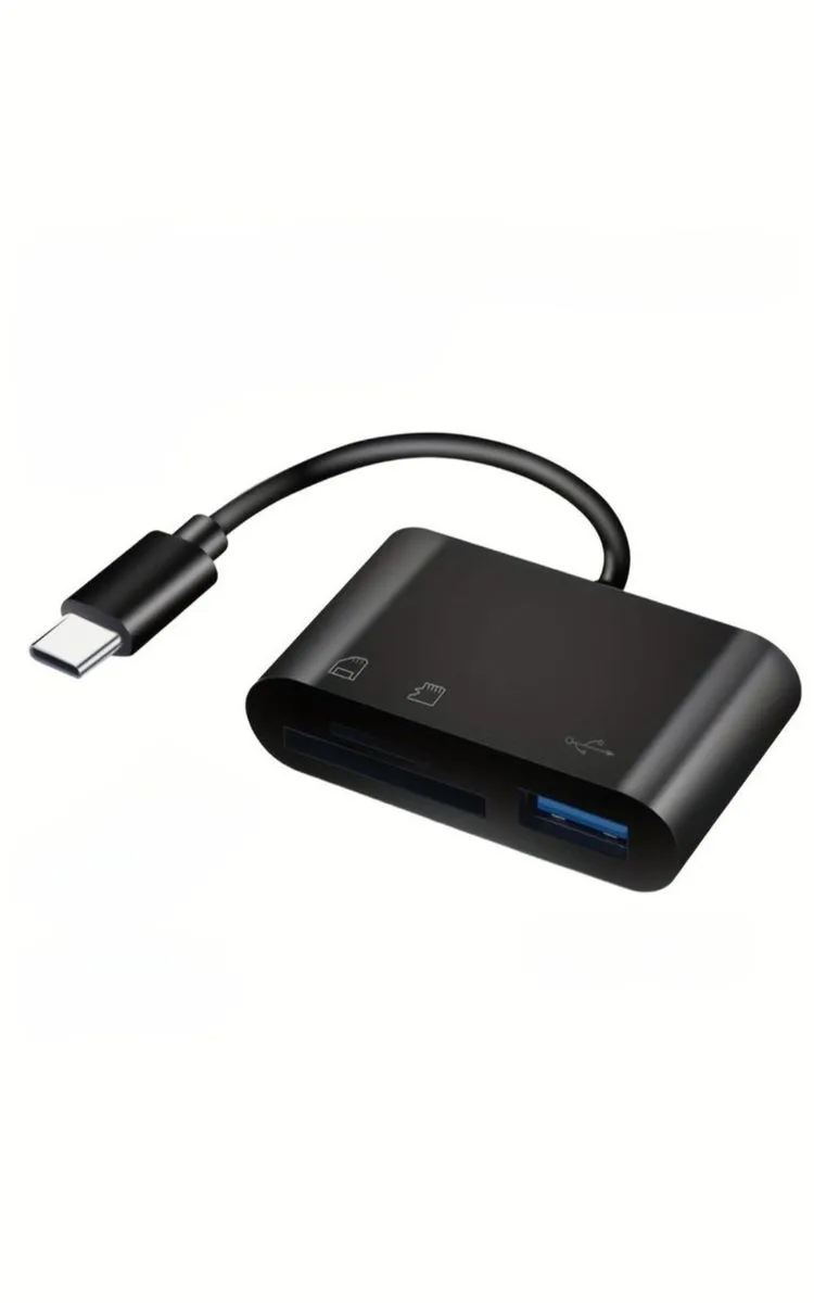 3 -in- 1 USB Type-C to USB 3.0 SD/TF Card Reader OTG Adapter - Black 3 -in- 1 Type-C to USB 3.0 SD/…