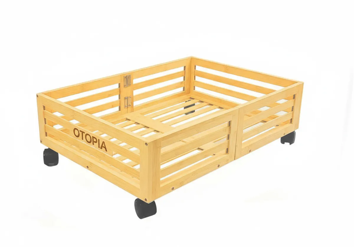 Bamboo Under-Bed Movable Organiser Storage Trolley for Clothes, Quilts, and Toys