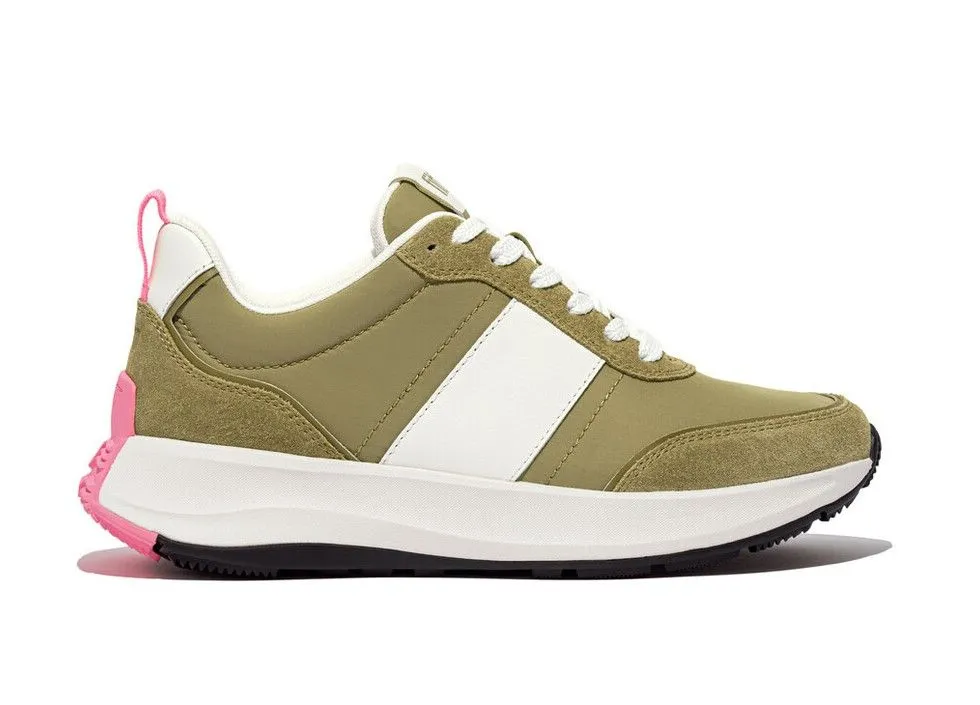FitFlop F-Mode Flow Fabric/Suede/Leather Flatform Trainers Camo Green Mix