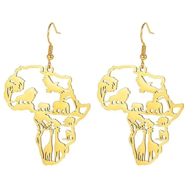 African Map Necklace Animals Pendant Necklace for Men Women Map of African - Gold