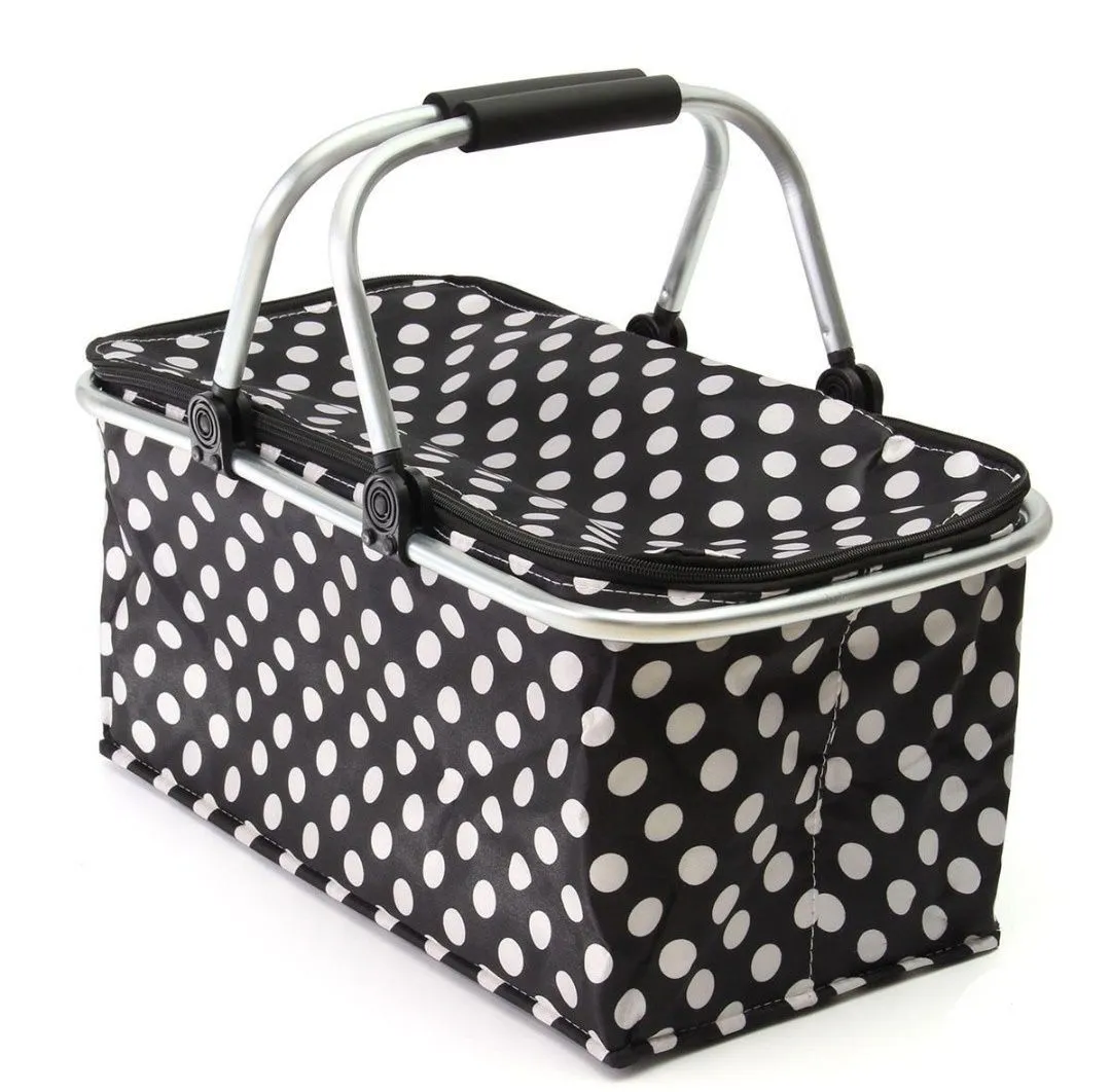 Large Bag Collapsible Picnic Basket - Red - Black
