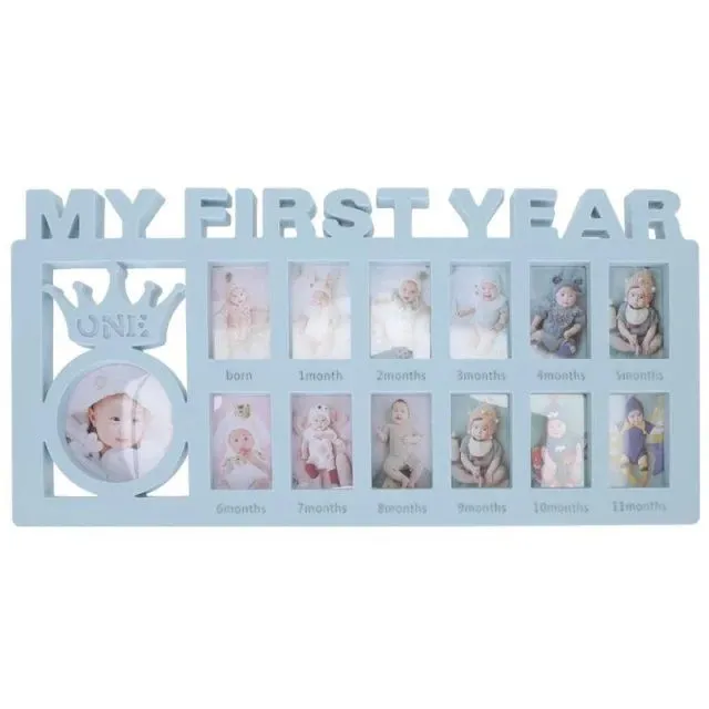 13 Grids My First Year Baby Monthly Milestone Newborn Photo Frame Decor - Blue