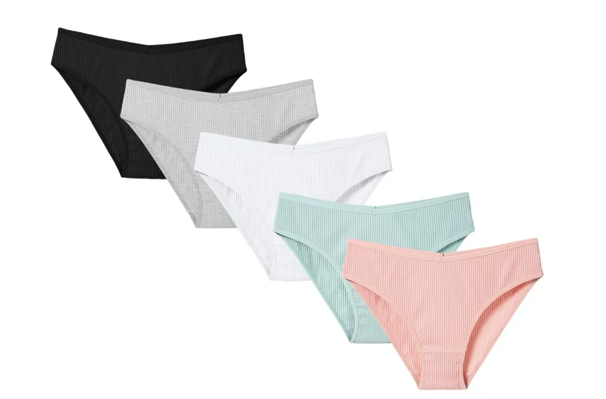 5 Pack Women Cotton Underwear Sexy V-shaped Waistband Ribbed Hipster Panty
