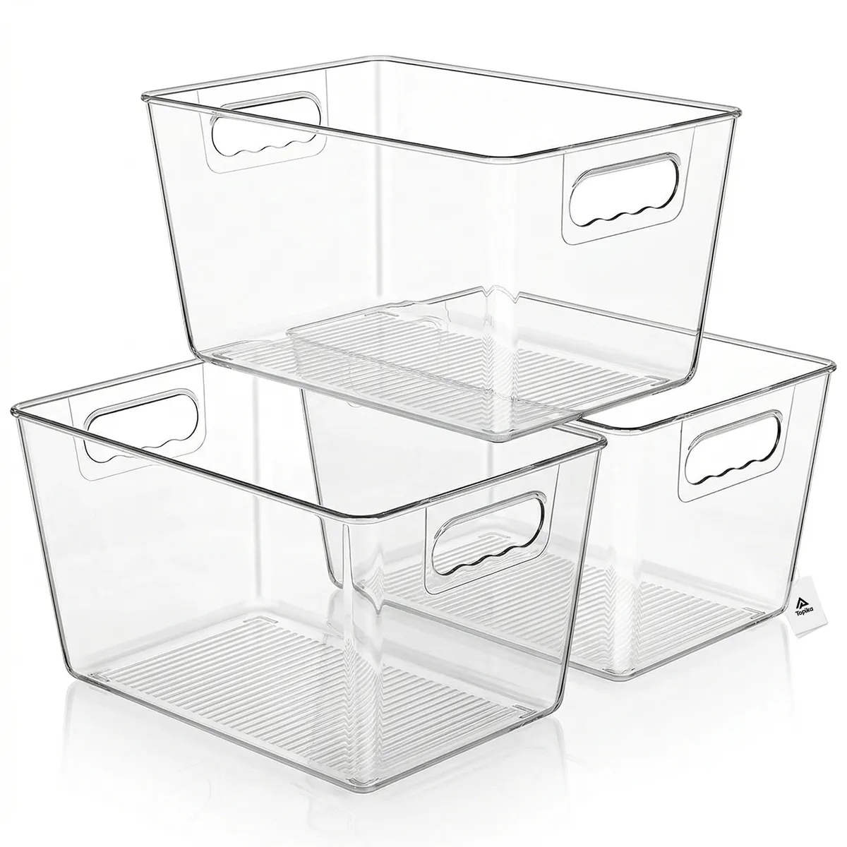 Topika 3pcs Clear Storage Bins Stackable Organizer with Handles, - Transparent - M