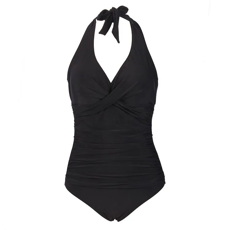 Ladies 1-Piece V Neck Criss Cross Ruched Swimwear, Sexy Push Up