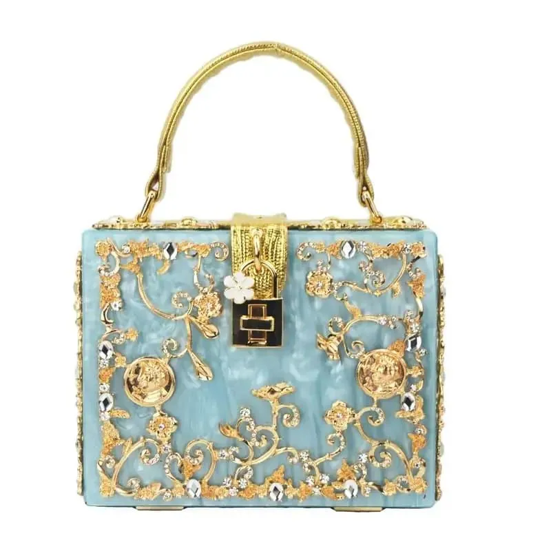 Fashion Women's Flower Shoulder Bag Acrylic Box Clutch Totes and Handbags