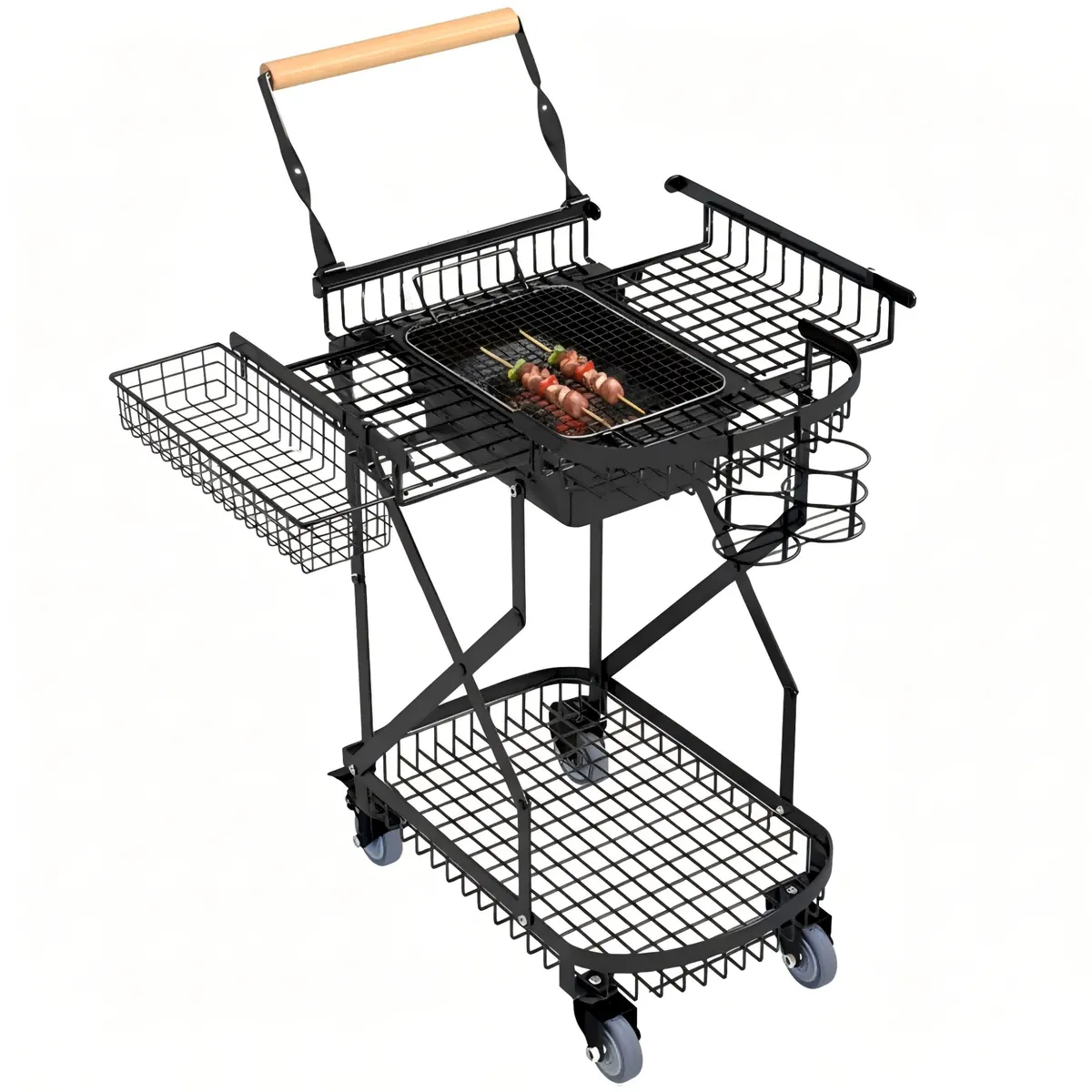 Foldable Charcoal Grill Cart Portable Braai Trolley BBQ Cart Shop Trolley