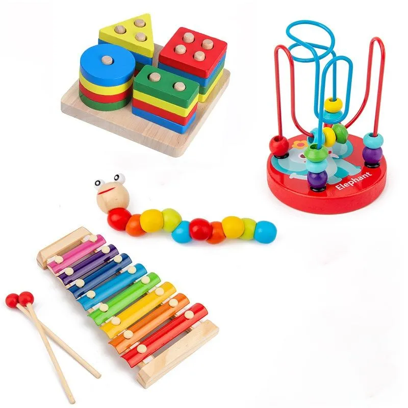 4 Pcs Toddler Musical Instruments Set Wooden Percussion Instruments Toys