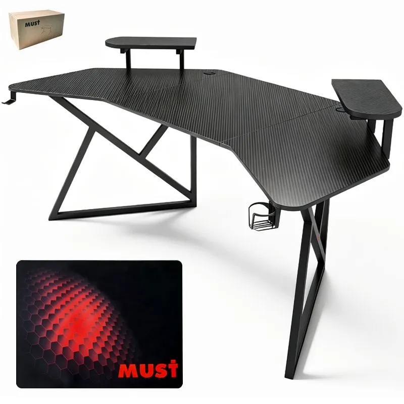 MUST Wing-Shaped Gaming Desk with Mouse Pad Home Office Corner Desk - Black