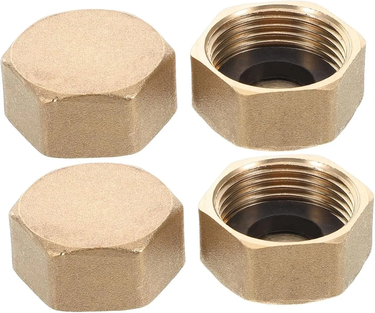 4Pcs Brass End Cap Plugs with Gasket Leak Prevention for Water Pipes