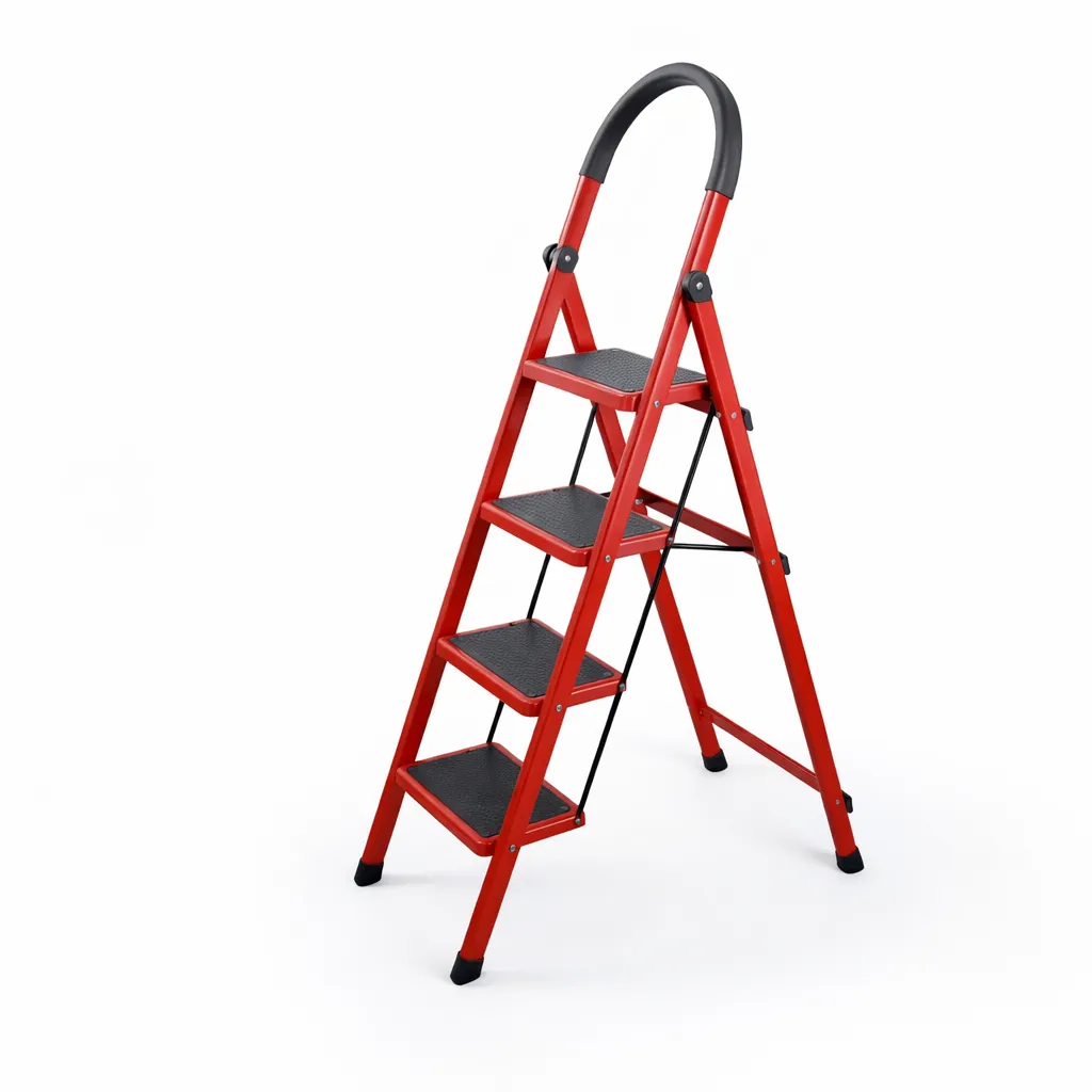 Heavy Duty 4-Step Ladder - Steel, Anti-Slip, Grip Handle