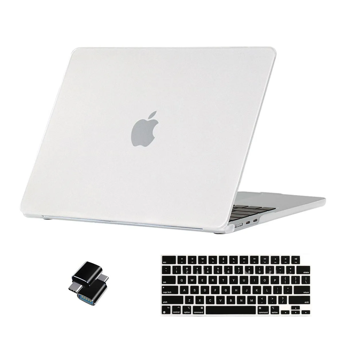 Clear MacBook Pro 13" Case with Keyboard Cover & 2-Pcs Type C Adapter