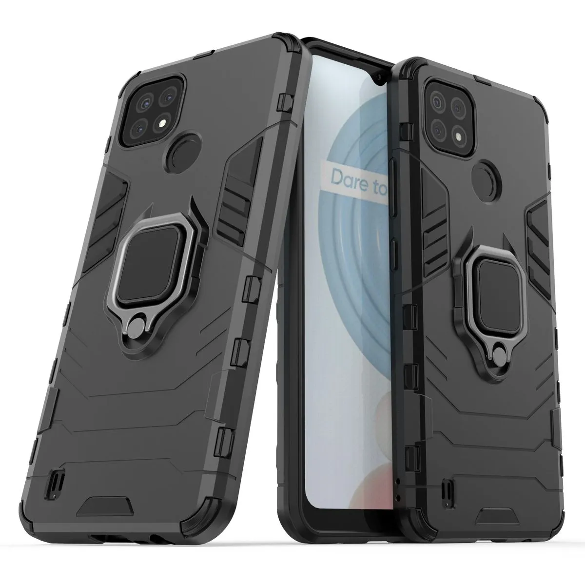Phone Case compatible with Oppo Realme C21 with Holder - Black