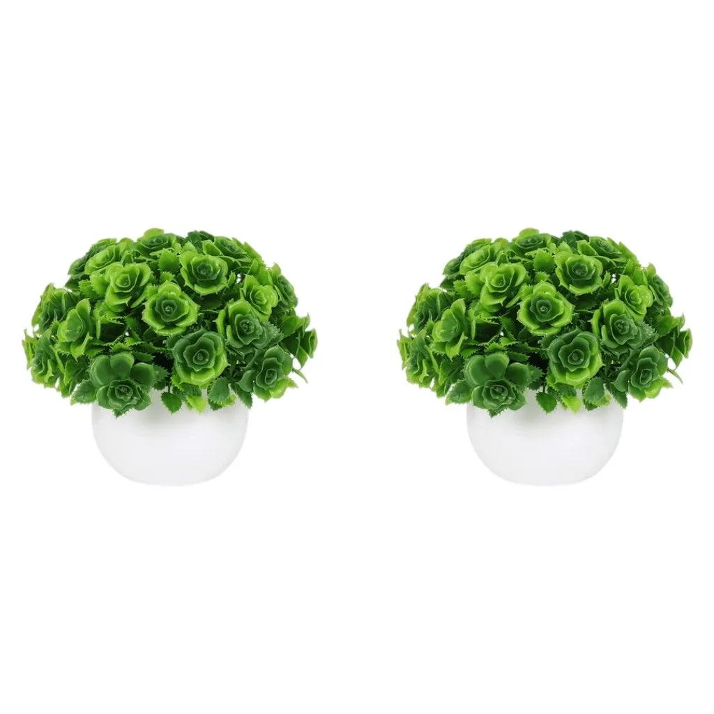 2 Pack - Artificial Rose Potted Plants - Green