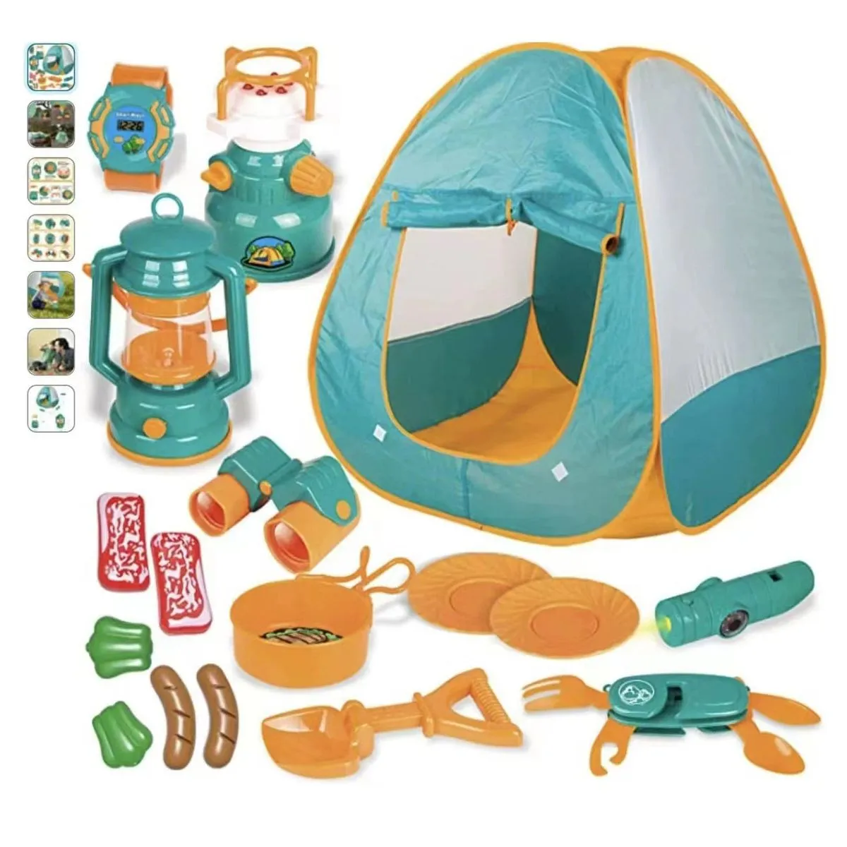 Outdoor Toys for Kids, Pop Up Play Tent with Camping Gear and Tools Set