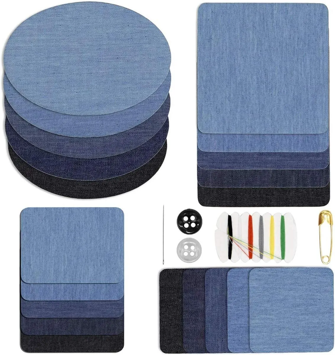 20 Pcs Iron On Denim Repair Patches for inside Jeans with Sewing Kit - Blue