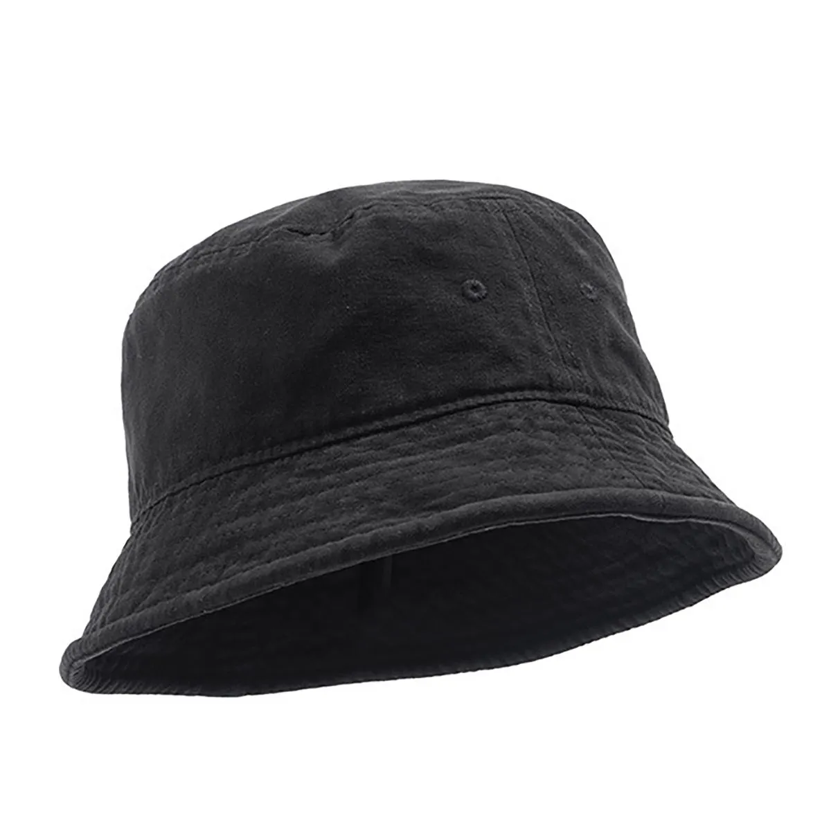 Washed Solid Color Hip-Hop Style Bucket Fisherman's Hat - Black