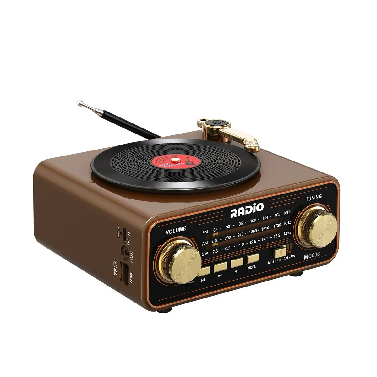 Retro Portable Radio AM FM SW Bluetooth Speaker with USB-C