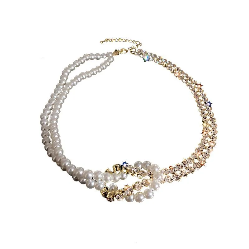 Vintage Light Luxury Rhinestone Artificial Pearls Combo Necklace for Women