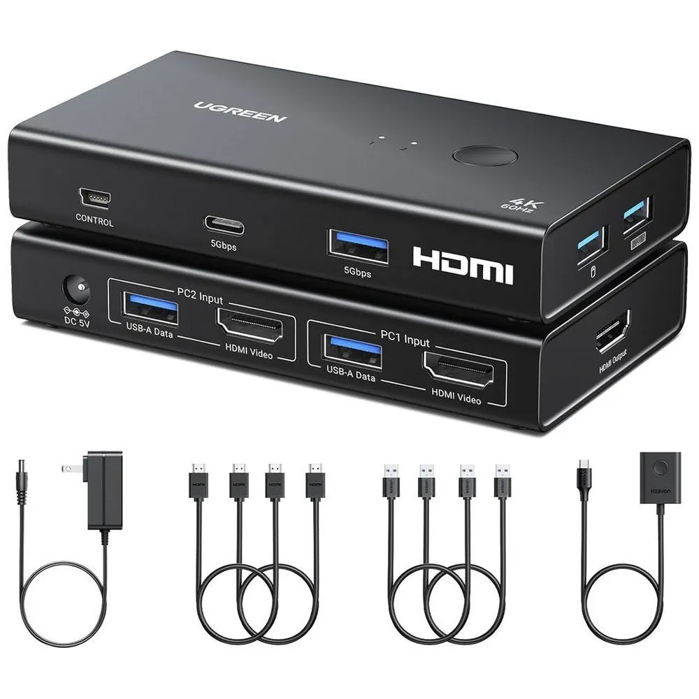 UGreen HDMI KVM Switch 2-Port 4K 60Hz with 4 USB Ports and Remote Control