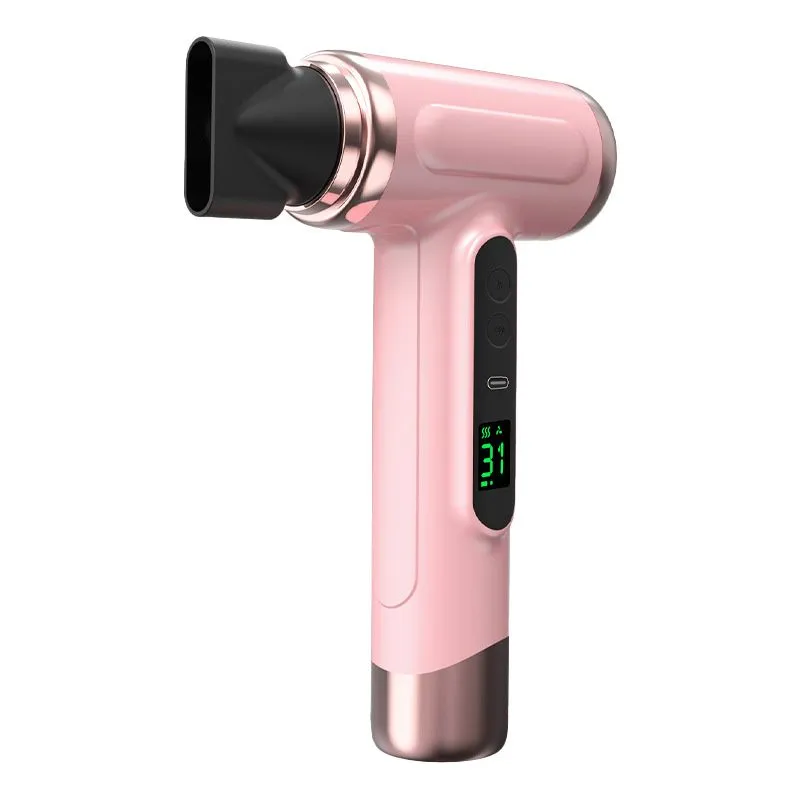 Rechargeable Mini Hair Dryer - 3 Temperature Settings, Hot and Cold Air - Pink