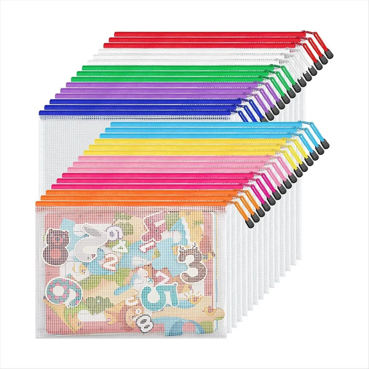 10 Colors Zipper Mesh Document Bag A4 Letter Size Mesh Bag 30 Pcs