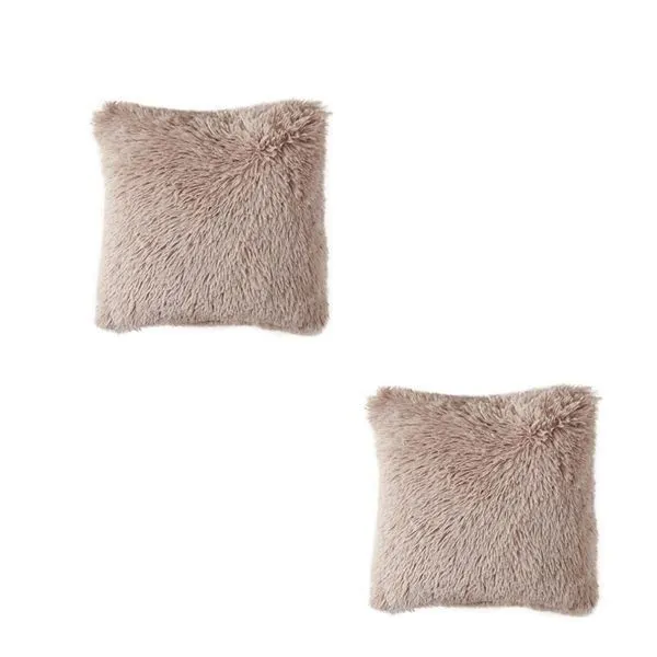 Fluffy Pillow cover Set Of 2 - Brown
