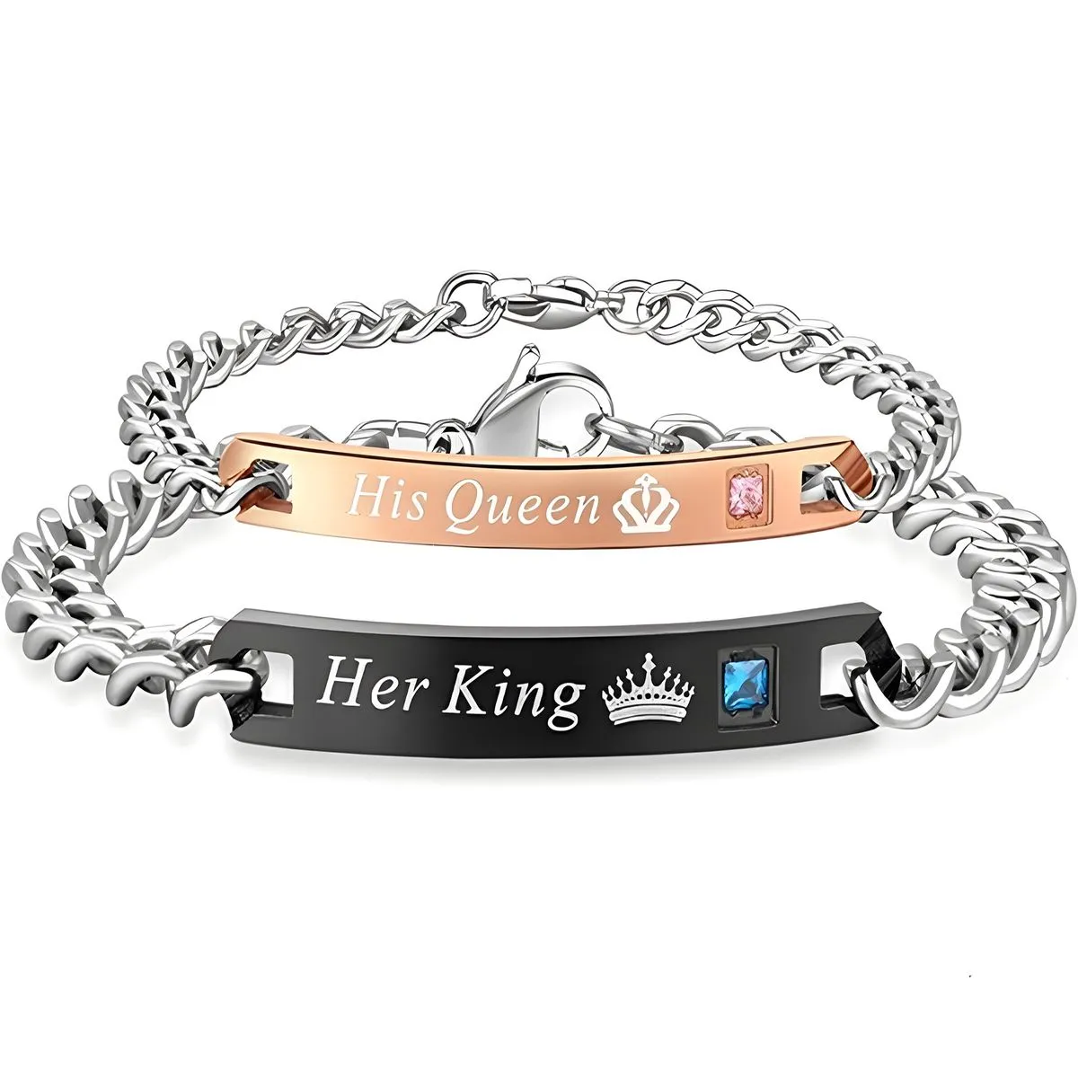 2Pcs Couple Bracelets Set His & Her Matching Bracelets Couple Jewelry Set - Black, Gold