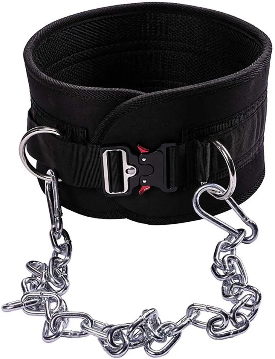 Professional Fitness Weightlifter Belt, with Steel Chain and Carabiner