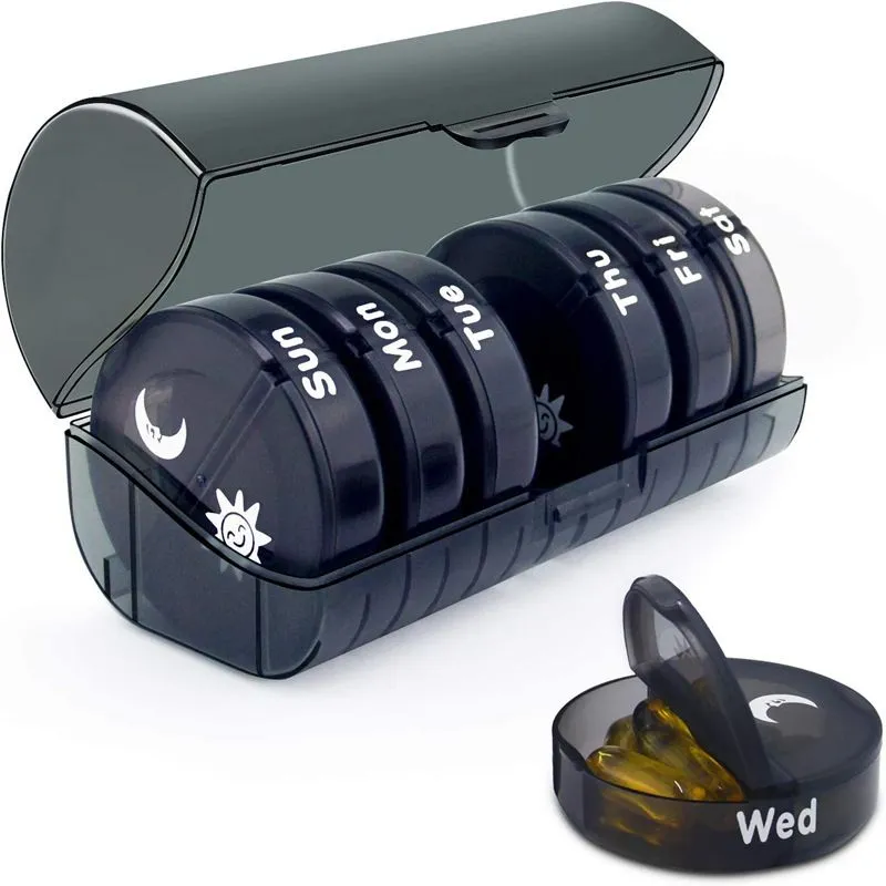 Moisture Proof Pill Organiser Storage 7 Days - Twice a day - Black