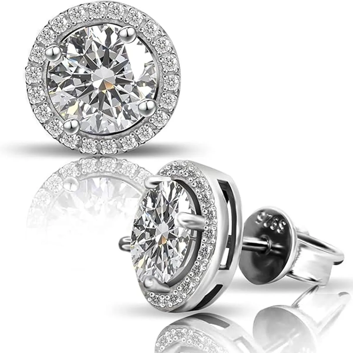 Luxury Round Stud 1 Carat - 50+50 - Moissanite D Color S925 - Silver