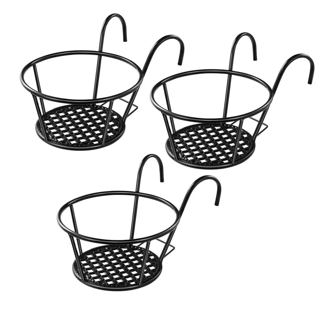 3 Pack Iron Art Plant Holders Planters Outdoor Balcony Hanging Planters - Black