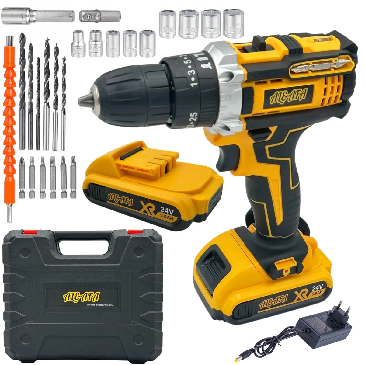 Al&Afa Wireless Impact Drill Set With 2 Lithium Battery Packs, Bits & Case