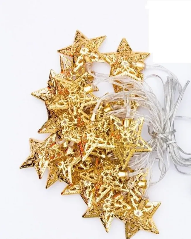Festive Star LED String Lights - 1.5m Battery Operated Decorative Lights - Gold