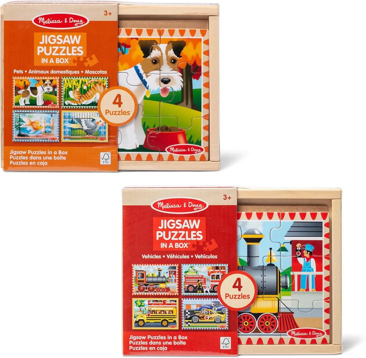 Melissa & Doug Wooden Jigsaw Puzzles in a Box Pets & Vehicles