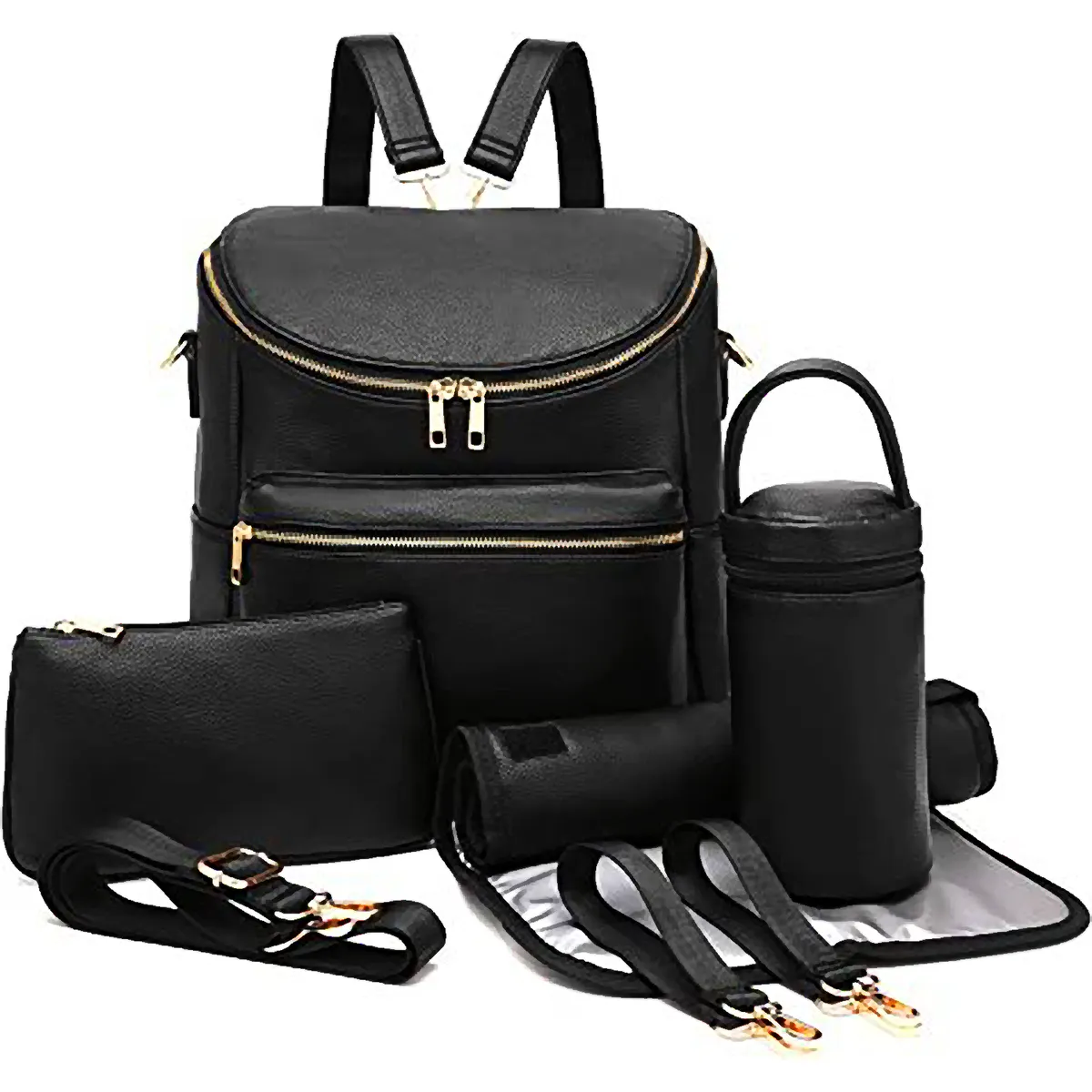 4PCS Diaper Backpack Mommy Backpacks Travel Baby Diaper Bags with Organizer - Black