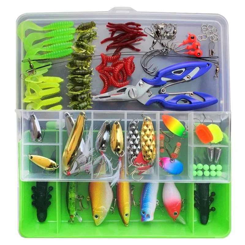 101 Pieces Predator Fishing Lure, Portable Fishing Bait Kit with Box - Blue box