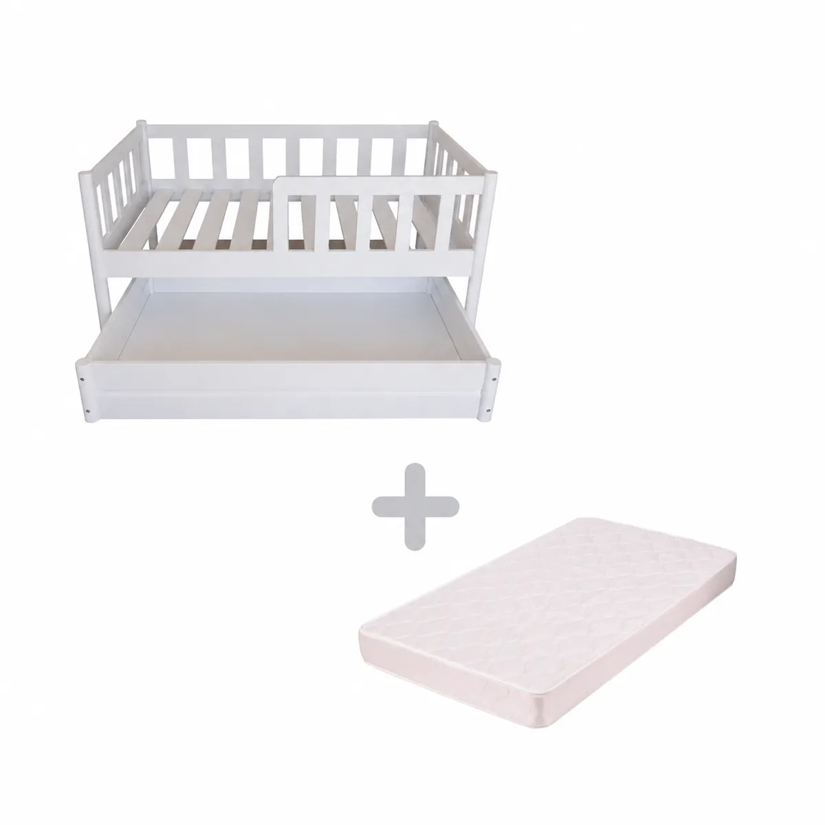 Toddler Intermediary Bed - Full Rails, Mattress & Storage Drawer - White