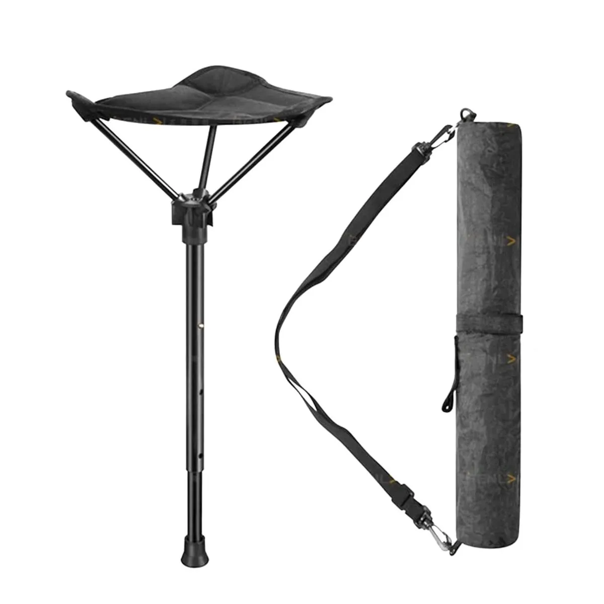 Foldable Outdoor Triangular Shape Adjustable Stool Chair - Black - 58cm