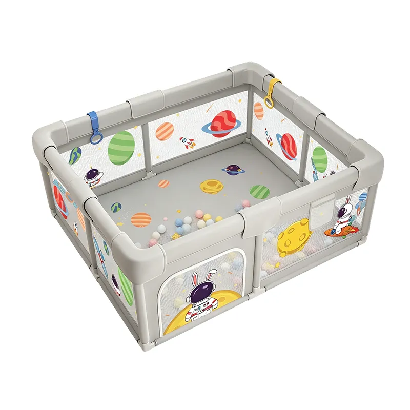 1.5×1.8M Square Baby Playpen with Space Rabbit Design